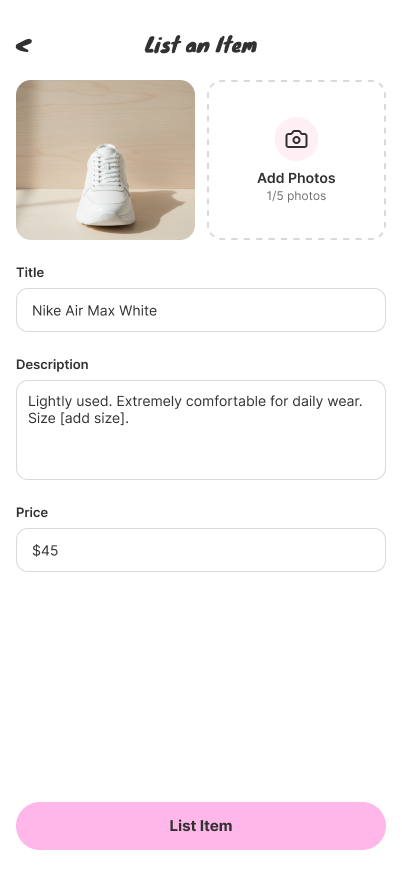 Listing screen with AI-generated title and description