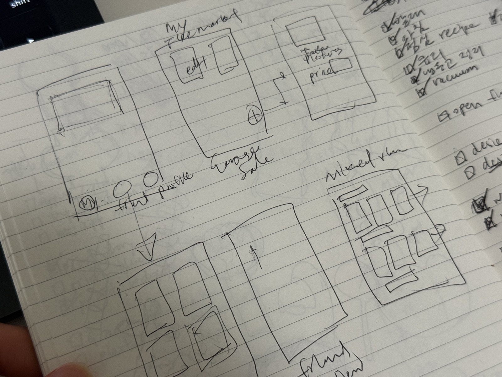 Early wireframe sketches on paper